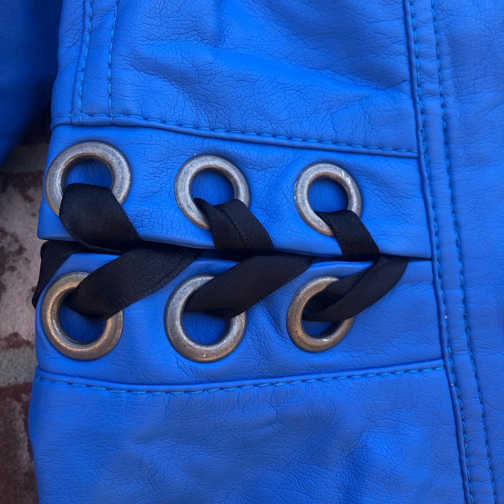 Electric Blue Faux Leather Jacket with lacing detail - Picture 3 of 4